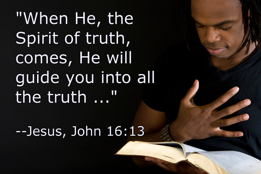 Man Reading Bible with John 16:13 - Photo 123RF