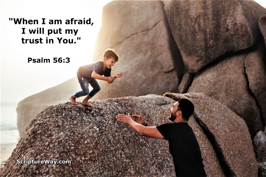 “When I am afraid, I will put my trust in You” – Psalm 56:3 - Little Boy Jumping Into His Father's Arms - 123RF Photo - Used under license