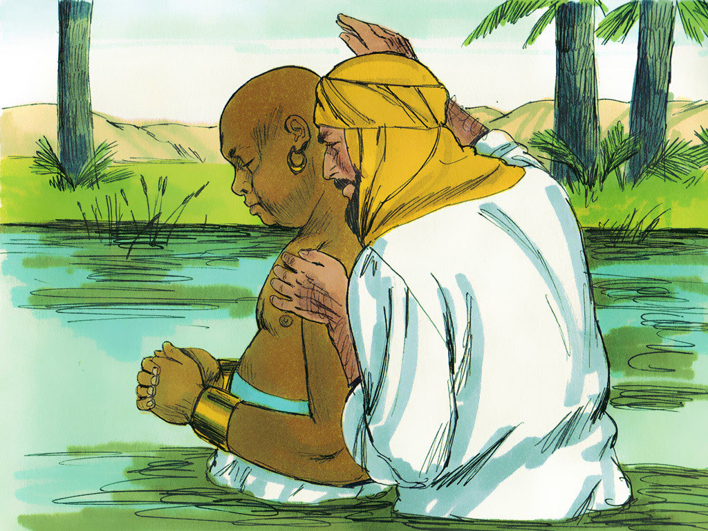 Philip Baptized the Ethiopian Official who Received Christ -- Acts 8:35-39 -- FreeBibleImages.org -- Used under license