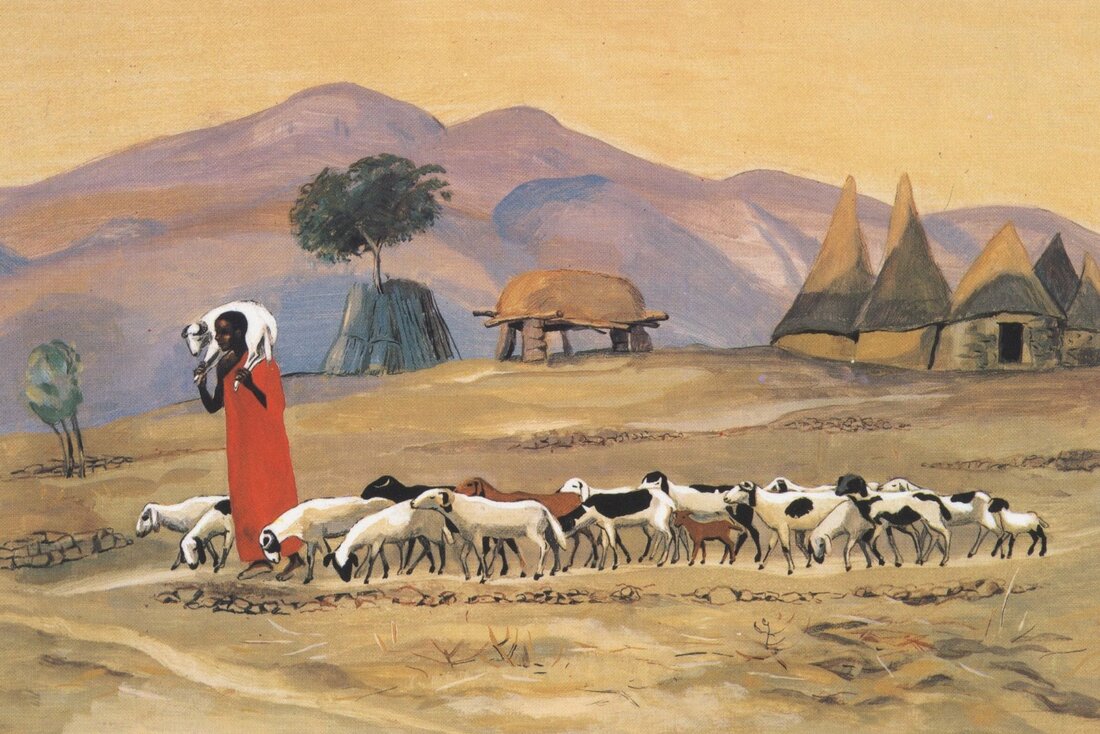 Artist: JESUS MAFA. The good shepherd, from Art in the Christian Tradition, a project of the Vanderbilt Divinity Library, Nashville, TN, USA.  Used under license. 